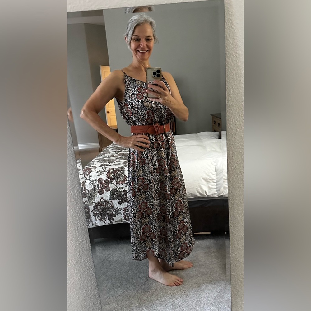 bishop + young Navy Floral Maxi jumpsuit with Rust Accents - Picture 3 of 7